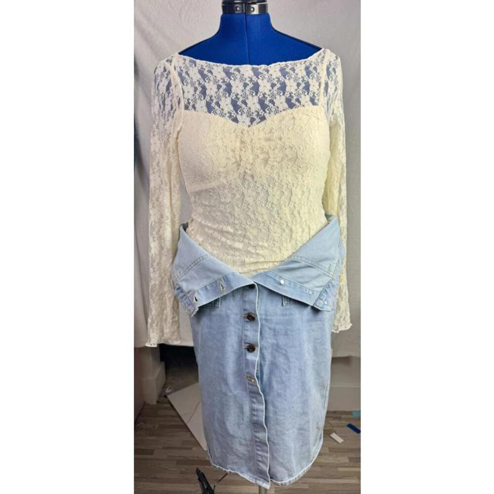 Rewind Lace Long Sleeve Top Cream‎ Sheer Floral Blouse Romantic Coquette Y2K | L